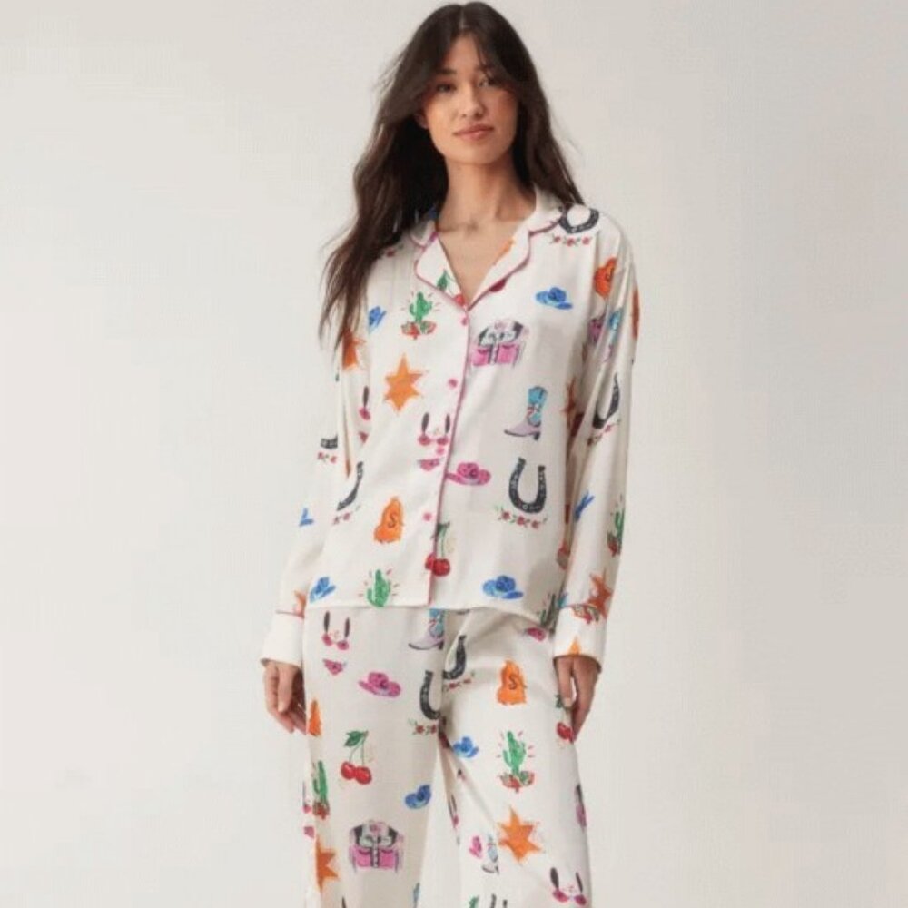 NastyGal Satin Cowboy Western Pajama Pants Set Size Small NWT
